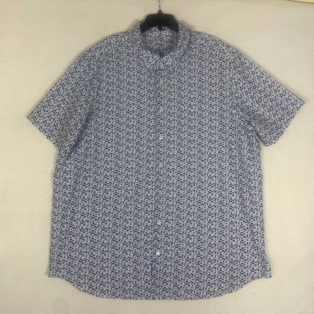 Perry Ellis Mens Shirt 3XL Blue White‎ Geometric Print Short Sleeve Stretch